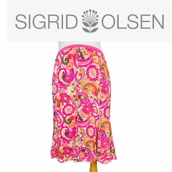 Sigrid Olsen A line Skirt Vintage Floral Womens Size 10 Side Zipper Loop & Hook - Picture 1 of 9